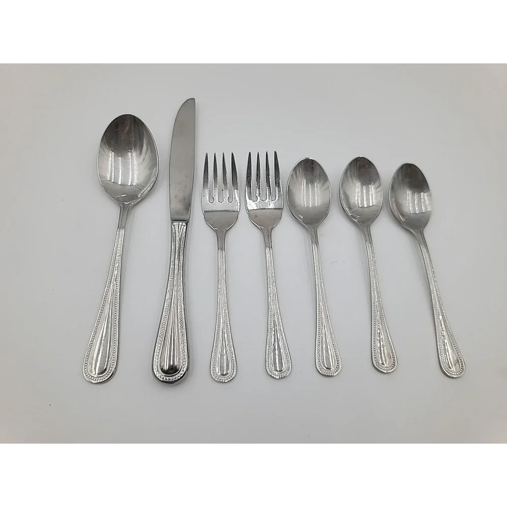 7 Pc Premiere Farberware Beaded Edge Stainless Steel Flatware 18/8 Korea‎